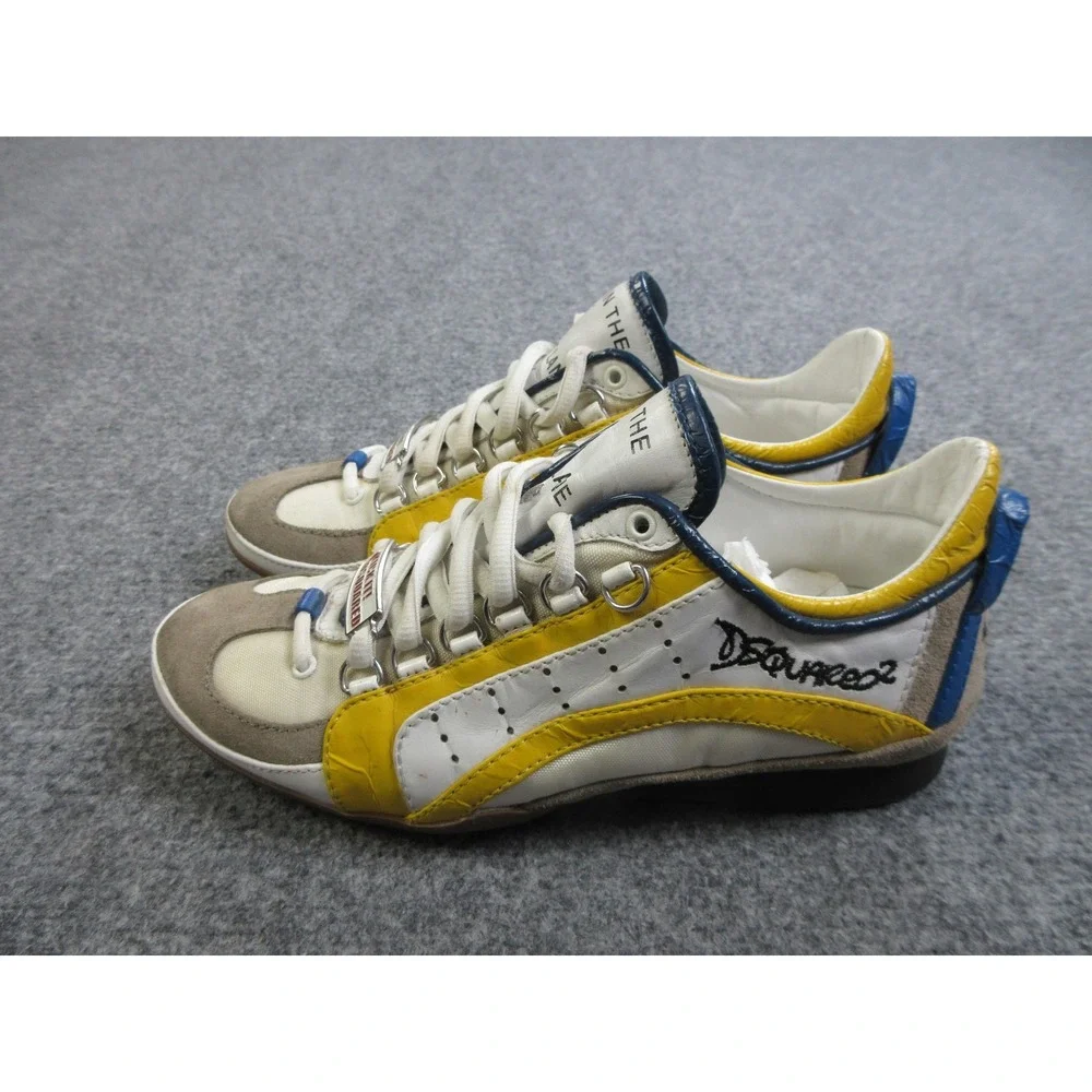 Dsquared2 Shoes Mens Size 39 White Yellow Blue Kick It‎ Made Italy 1964 Sneakers